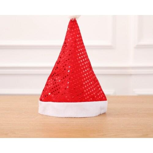 Fast shipping Christmas Sequin Sheen Santa Hat kids children men women Festive costumes cap Party Accessory Supplies