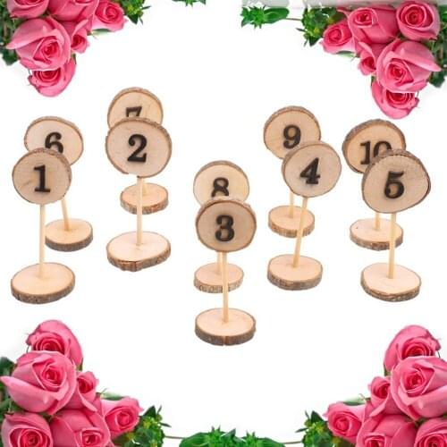 1-10 Rustic Wood Table Numbers Slices Stick Stand Base Seat Cards Decor Retro Wedding Party Supplies