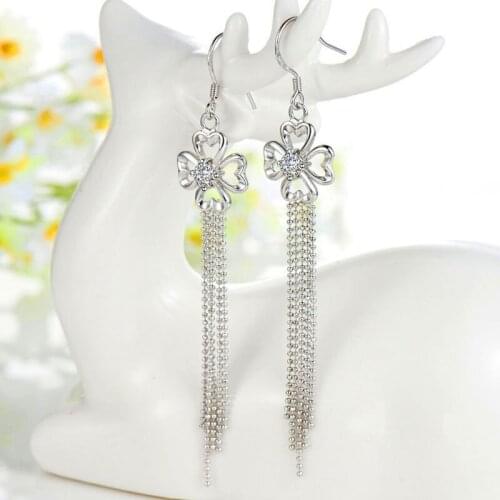 Four-Leaf Zircon Tassel Long Earrings Fashion Temperament Personality Jewelry For Women Feature Namour Charm Gift All Seasons