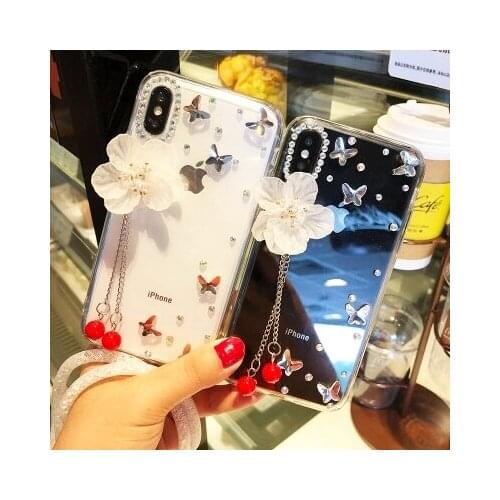 For Samsung S7 S8 S9 S10 Plus S7edge Note10 Note8 Note9 Luxury Diamond crystal Shine leaf butterfly Pendant tassel phone case