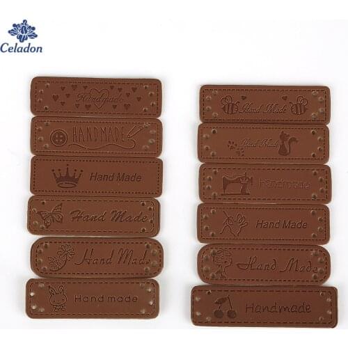 New Arrival 12pcs/lot Handmade Labels for Clothes Garment PU Leather Labels Hand Made Tags Jeans Bags Shoes Sewing Accessories