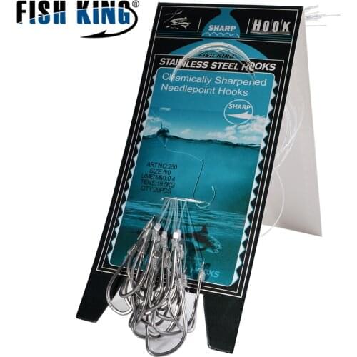 FISH KING 20 PCS/lot 7#-5/0# Fishing Hook with Line Barbed Carp Hair Rigs Fishing Accessories Combo High Carbon Steel Tackle