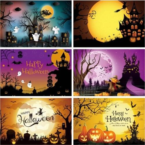 Yeele Halloween Background Photography Forest Tree Castle Bat Moon Baby Birthday Party Portrait Backdrop Photocall Photo Stuid