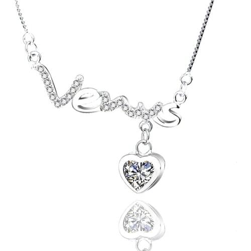 GNX0413 925 Sterling Silver Pendants Necklaces Choker Lovely Crystal Heart Pendant Luxury Jewelry Women Necklace