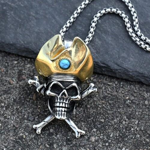Gothic Pirate Skull Pendant Necklace Punk Nordic Stainless Steel Viking Pirate Men Necklace And Pendant Fashion Jewelry Gift