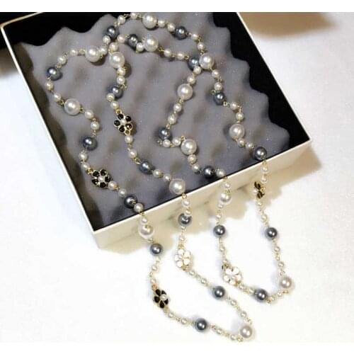 Classic Double Layers Camellia Flower Pearl Necklace Women Bijoux Luxury Fashion Jewelry Long Necklace Fine Gifts For Woman