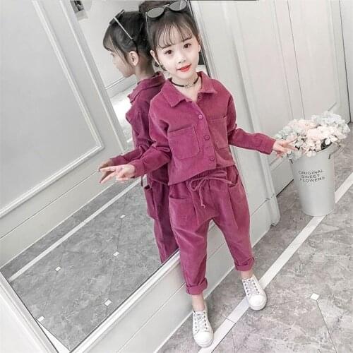 Girls Spring Fall Corduroy Clothing Set New Childrens Shirt + Harem Pants 2 Pcs Suit Female Kids Casual Clothes Twinset X390