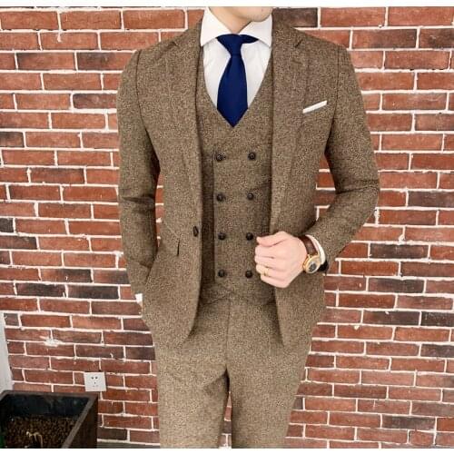 Brown Herringbone Suit Designer Costume Mariage Homme Party Suits Tuxedo Groom Wedding Men SuitTrajes De Hombre Para Fiesta 6xl