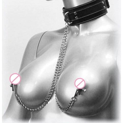 Leather Collar Chain Nipple Clip Chain Breast Clip Female Bdsm Leather Collar For Women Erotic Sex Bondage Sex Toys For Couples