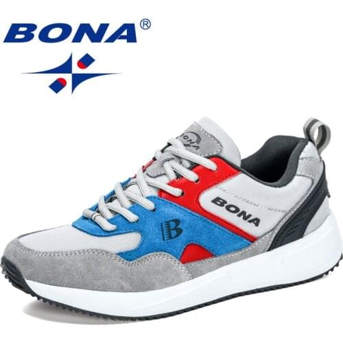 BONA 2020 New Designers Action Leather Mesh Light Comfortable Walking Sneakers Men Tenis Masculino Zapatillas Hombre Casual Shoe
