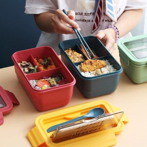 Lunch Box Student Japanese Square Lunch Box Microwaveable Plastic Crisper Japanese-Style Seal Tableware
