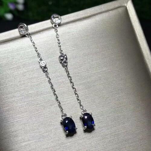 Fashion 925 sterling silver with natural sapphire earrings 4 * 6mm birthday gift