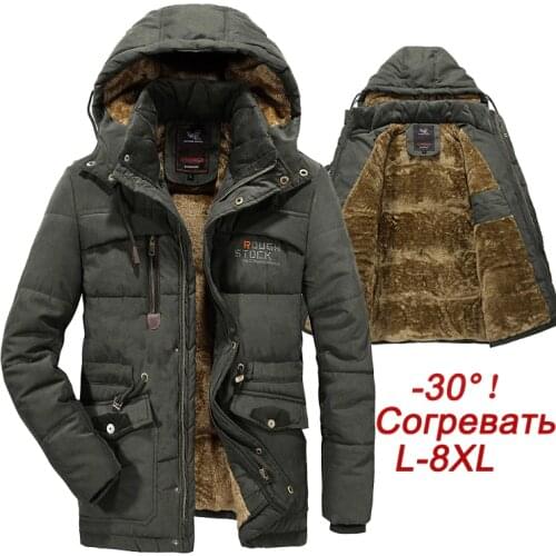Plus Size Winter Jacket Men Windbreaker Thick Warm Mens Parkas Wool Liner Hooded Coat Male Outdoor Multi-pocket Jackets L-8XL