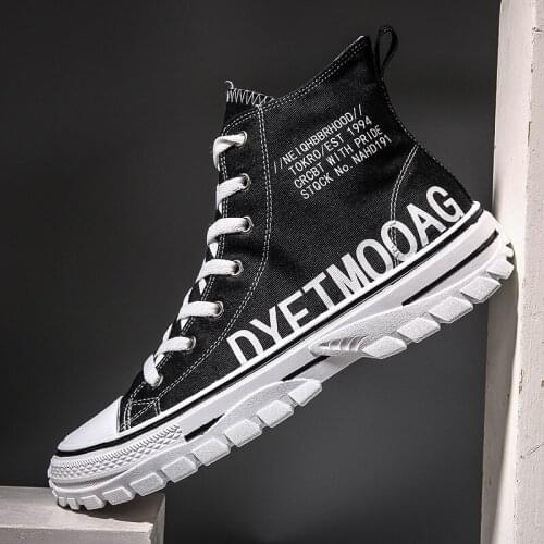 Okkdey Mens shoes fall new high canvas shoes students Korean version of Joker shoes Martin boots retro street shoes