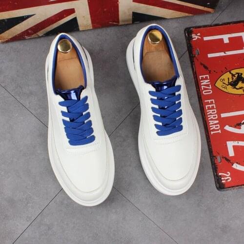Korean style mens casual white shoes lace-up genuine leather shoe young gentleman streetwear platform sneakers trend footwear