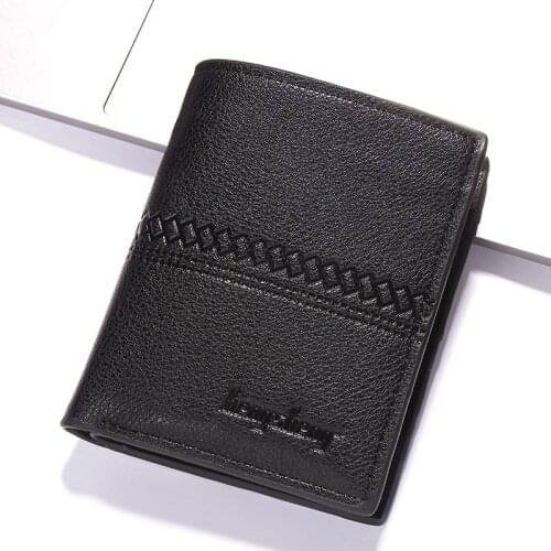 Mens wallet made of leather short portafoglio uomo Three fold black and Coffee card holder wallet for men pocket zipper Purse