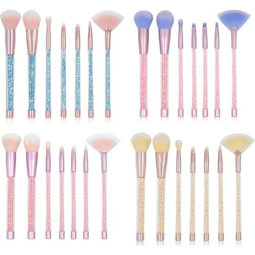 7pcs Makeup Brushes Set With Transparent Crystal Diamond Particle Handle Powder Eye Shadow Blush Make Up Brush Maquiagem