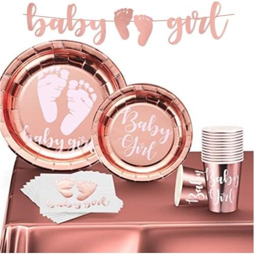 New Rose Gold Disposable Tableware Set Party Paper Cups Plates Straws Party Table Decoration Baby Shower Birthday Party Supplies