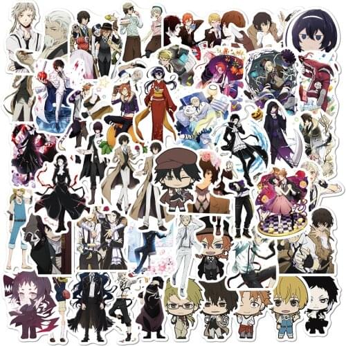 50Pcs Bungo Stray Dogs Stickers Anime Sticker PVC Graffiti Decals Suitcase Luggage Guitar Car Waterproof For Childrens Toys