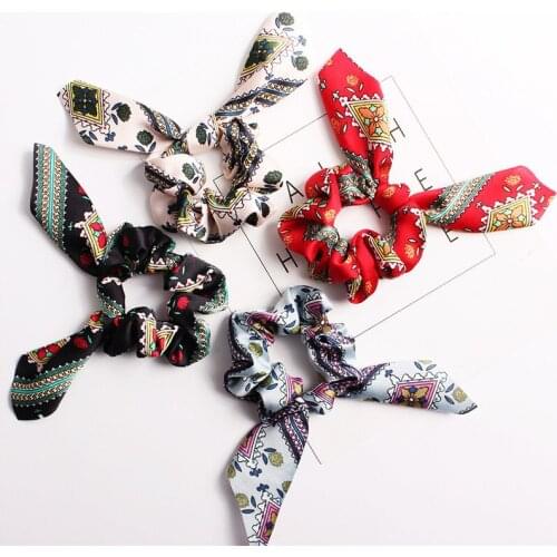 New arrival Fashion lovely womens printing knot bow Hair bands hair scrunchies girls hair Tie Geometric Accessories