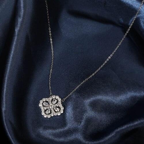 New Trendy Water Drop Pendant Necklace Clover Design Zircon Clavicle Chain Women Bridal Wedding Jewelry Gift