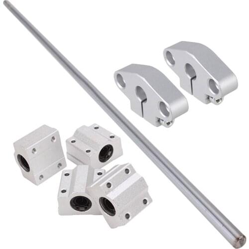 OD8mm 400mm Length Silver Vertical Linear Shaft Optical Axis & CNC Linear Rail Support with Linear Ball Bearing Set of 7