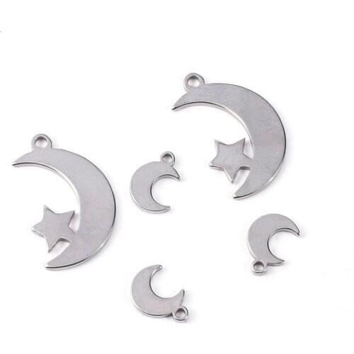 10-30Pcs/Lot 304 Stainless Steel Moon Star Charms DIY Accessories Earrings Bracelet Necklace Pendant For Jewelry Making Supplies