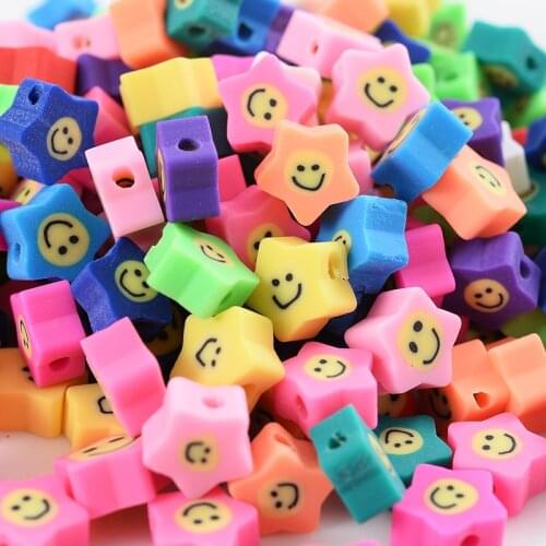 Mixed Star Shape Smile-Face Polymer Clay Loose Spacer Beads 50/100Pcs Clay Beads For Jewelry Making DIY Necklace Accessories