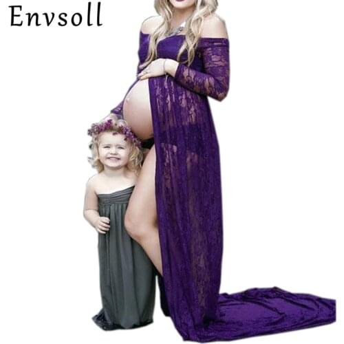 Envsol Maternity Photography Props Lace Wire Long Sleeve Maternity Dress For Photo Pregnant Dress Summer Pregnant Women Dress