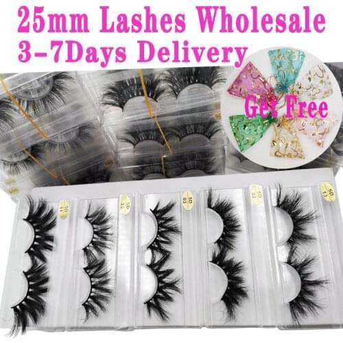 25mm Wholesale Lashes 30/50/100/200 Pairs 5D Mink Eyelashes Thick Strip Mink Lashes Makeup Dramatic Long Mink Eyelashes In Bulk