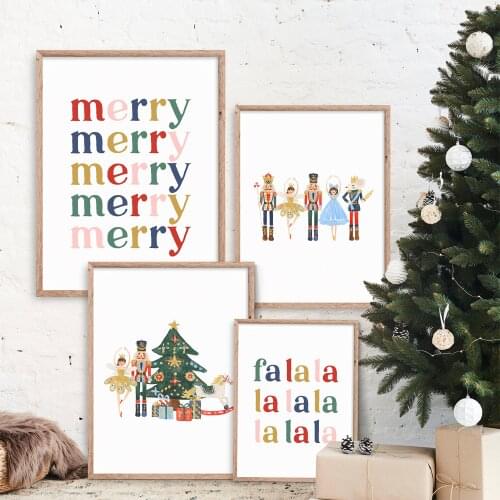 Christmas Wall Art Prints Retro Canvas Poster Cartoon Nutcracker Painting Nordic Letter Picture Children Bedroom Warm Home Decor