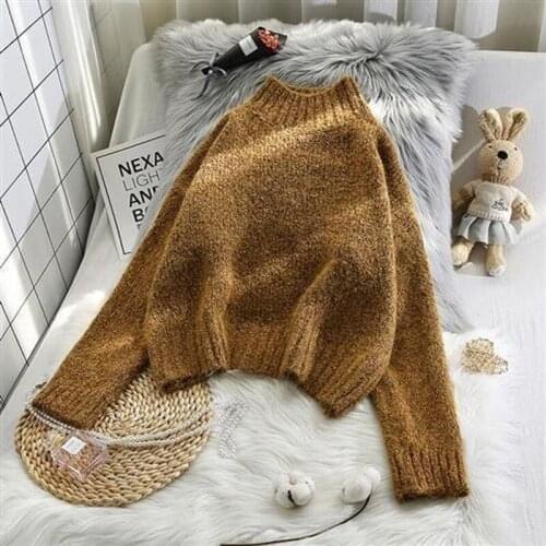 Half turtleneck sweater women wear loose in autumn and winter 2021 new bottoming knitted solid color long-sleeved pullover top