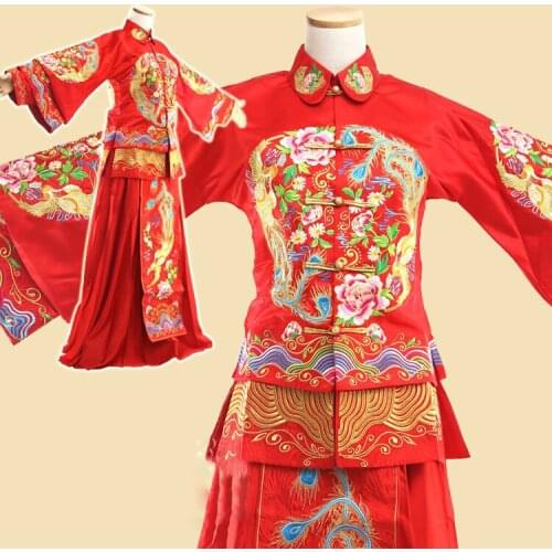 Chinese Traditional Wedding Hanfu Bride Dress Delicate Embroidery Xiu He Fu Republican Period Wedding Hanfu Costume