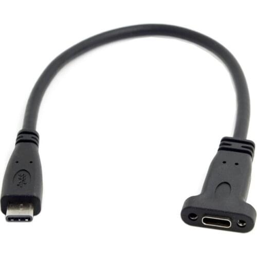 USB 3.1 Type-C Male to Female Extension Data Cable USB-C with Panel Mount Screw Hole 20cm