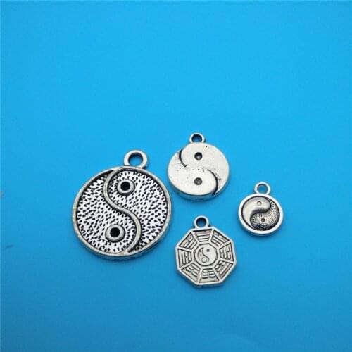 Vintage Silver Mixed Yin And Yang And Gossip Charms Pendant For Jewelry Making Findings Bracelets Handmade Accessories DIY Z1040