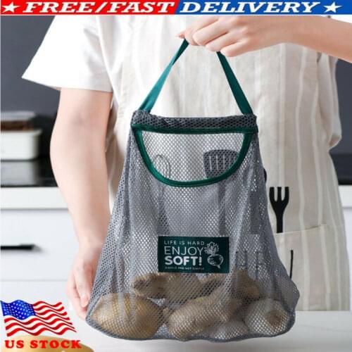 Breathable Wall Handle Onion Garlic Grocery Hanging Storage Bags Kid Bathing Toy Net Vegetable Kitchen Mesh Folding Organizer