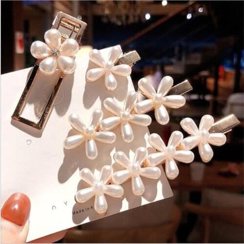 1PC Ins New Women Elegant Flower Shape Pearls Alloy Hairpins Sweet Hair Clips Barrettes Headband Fashion Hair Accessories