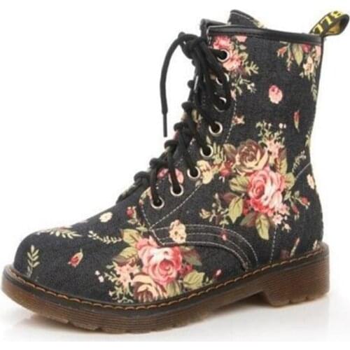 High Quality Women Boots 2019 New Fashion Elegant Floral Flower Print Kids Shoes Female Boots Casual Lace Female Boots