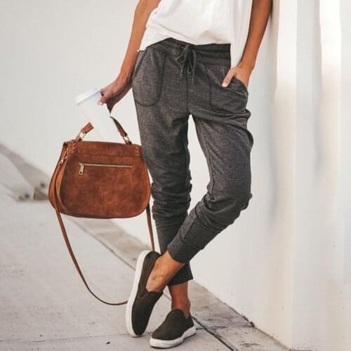 Women Casual Loose Pants Women Casual Pencil Pants Drawstring Elastic Waist Pants Summer Women Trousers With Pockets