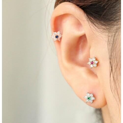 Minimal Delicate Clear Red CZ Studs For Women Girl 2021 Summer New 925 Sterling Silver Colorful CZ Trendy Geometry Earrings