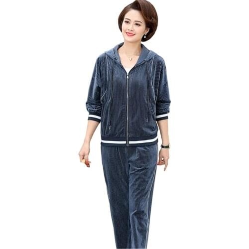 2020 Fashion spring casual corduroy two-piece set women hooded jacket top and elastic waist straight pants suits Plus size 3194