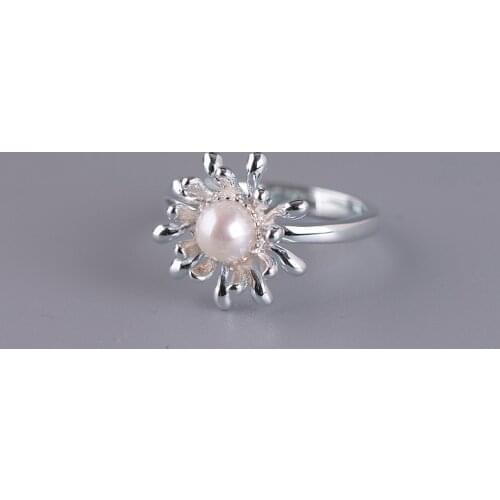 FNJ 925 Silver Freshwater Pearl Rings Adjustable Size 100% Original Real S925 Solid Silver Ring for Women Jewelry Fine 3g Flower