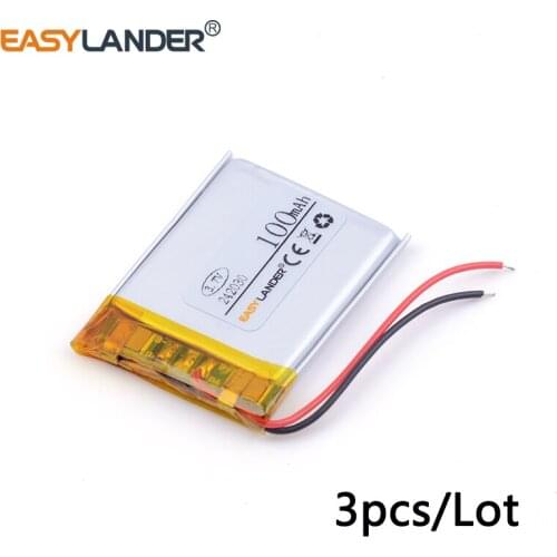3pcs /Lot 3.7v lithium Li ion polymer rechargeable battery 242030 100mAh Bluetooth mini speaker small toys spreadsheet