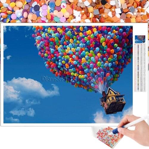 5D DIY Diamond Painting Landscape Colorful Balloon Flying House Embroidery Kit Mosaic Square Round Rhinestone Home Decor Gift