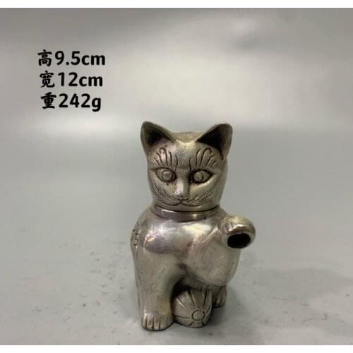 Decoration brass factory outlets Tibet Silver old chinese silver lucky rich Cat wealth Pussy lucky statue Wine Tea Pot Flagon