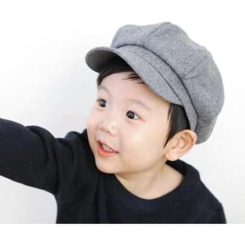 DYLAOPAN Childrens hats autumn and winter boys caps British plaid octagonal hats Korean version Japanese wild girls berets