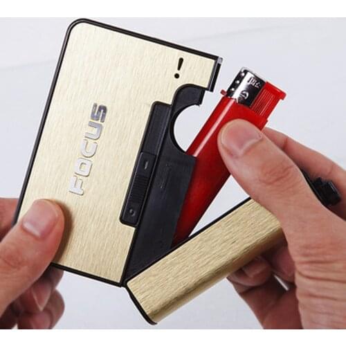 FOCUS Automatic Ejection Cigarette Dispenser Case Holder Case Lighter Gadget For Men Christmas Gift Metal Cigarette Boxes