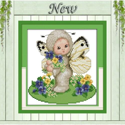A baby butterfly fairy flowers painting counted printed on canvas DMC Sets 11CT 14CT NKF needlework embroidery Cross Stitch kits