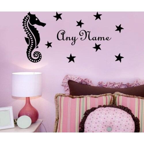 Wall Decal Seahorse Star Personalized Name Vinyl Home Sticker Customized Name Decal For Kids Nursery Room Wall Sticker YM-142