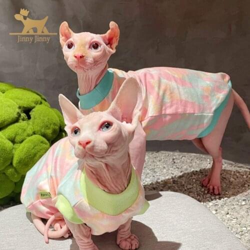Sphynx Cat Clothes，Sphynx Shirts for Cats Tie Dye Summer Breathable Turtleneck Cotton T-Shirts For Sphinx Fairless Cat